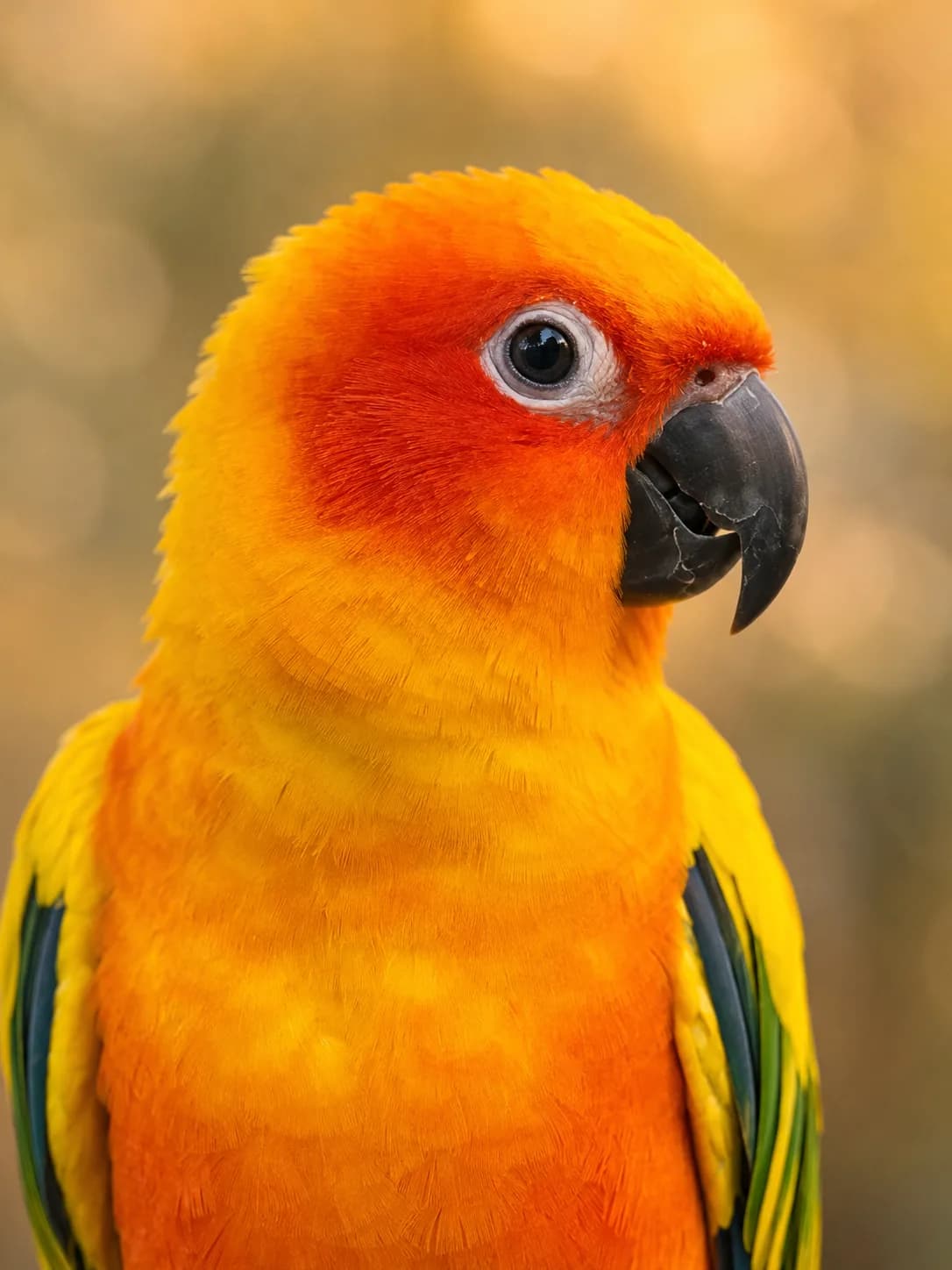 Picasso the sun conure — vibrant close-up portrait
